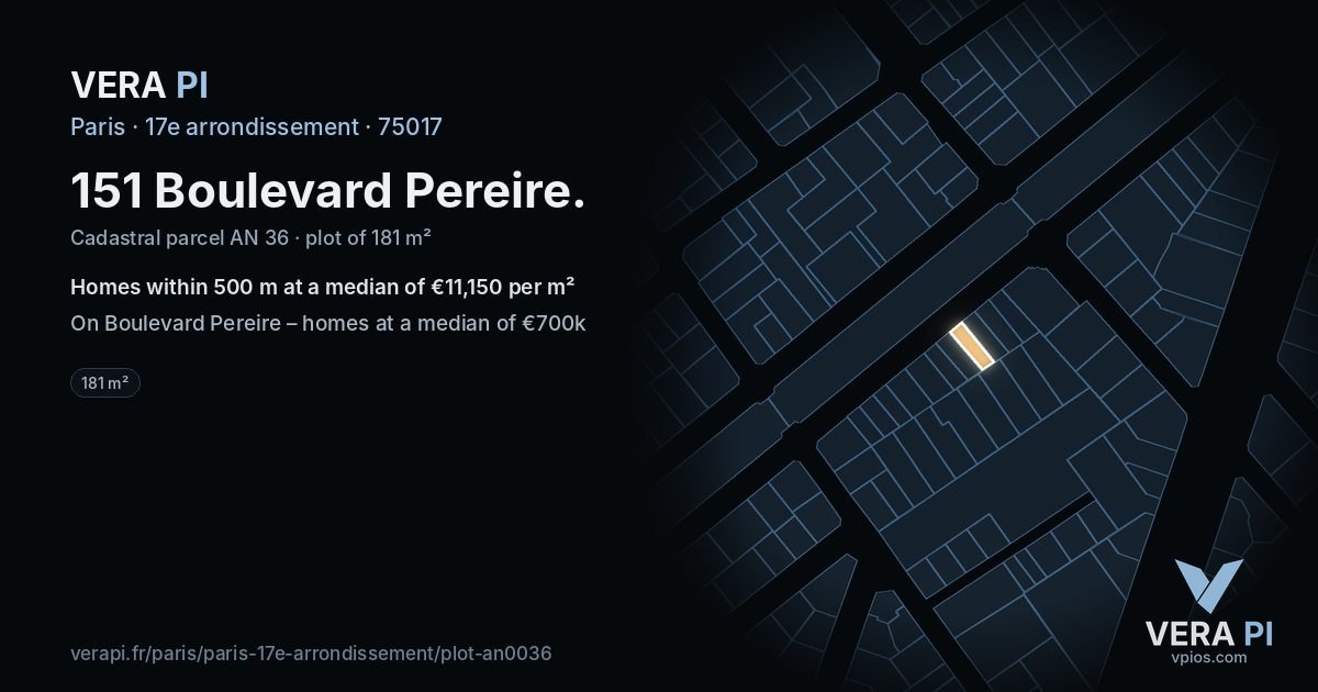 151 Boulevard Pereire, 17e arrondissement at night – the plot lit, the parcels around coloured by the prices near them