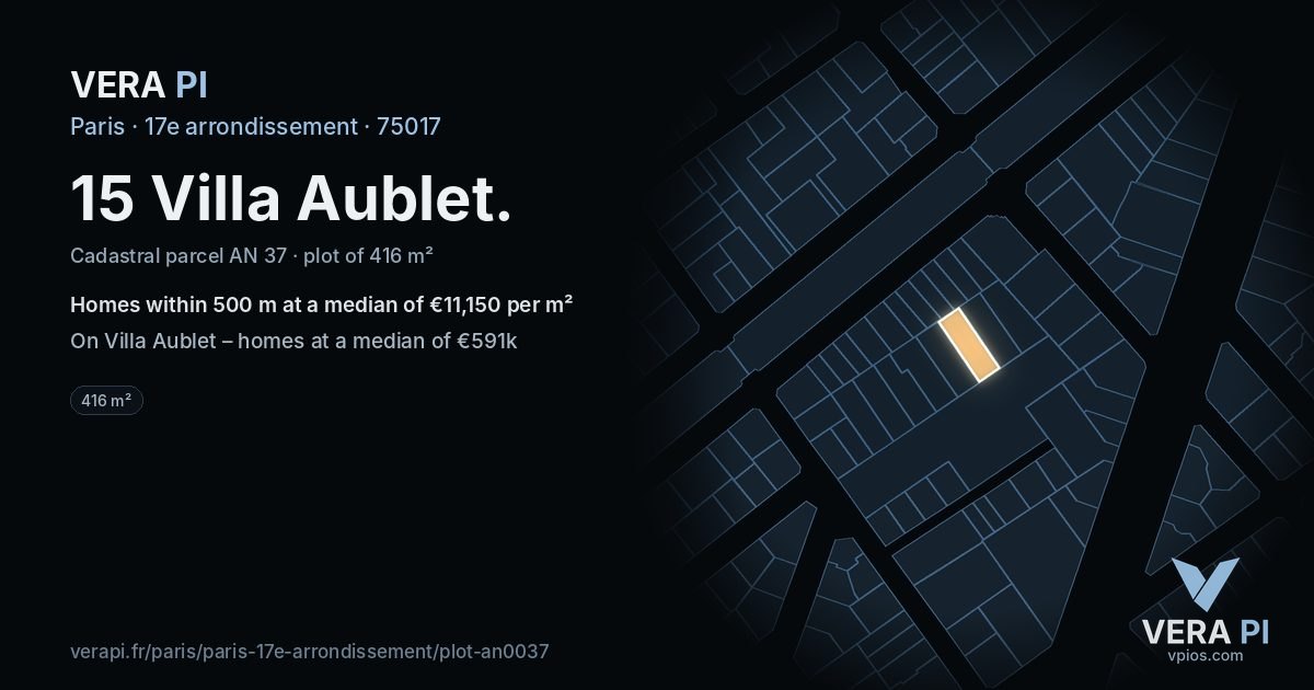 15 Villa Aublet, 17e arrondissement at night – the plot lit, the parcels around coloured by the prices near them