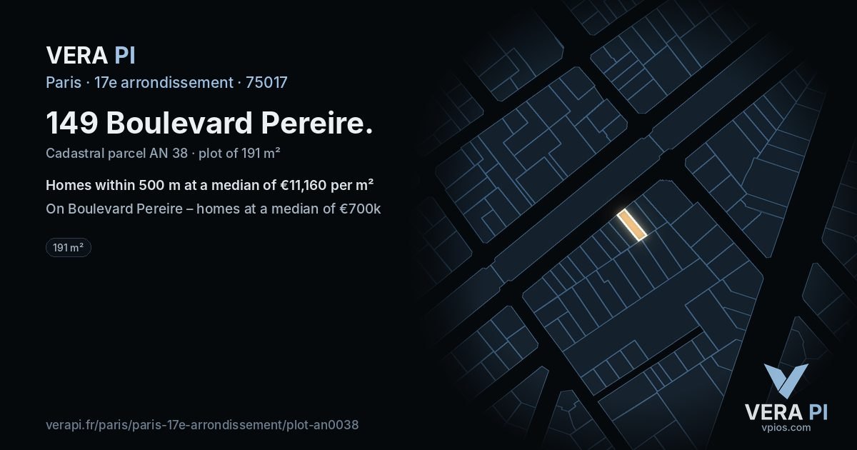149 Boulevard Pereire, 17e arrondissement at night – the plot lit, the parcels around coloured by the prices near them