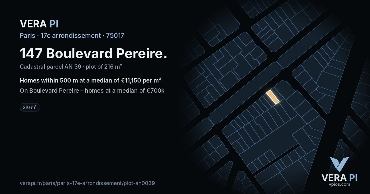 147 Boulevard Pereire, 17e arrondissement at night – the plot lit, the parcels around coloured by the prices near them