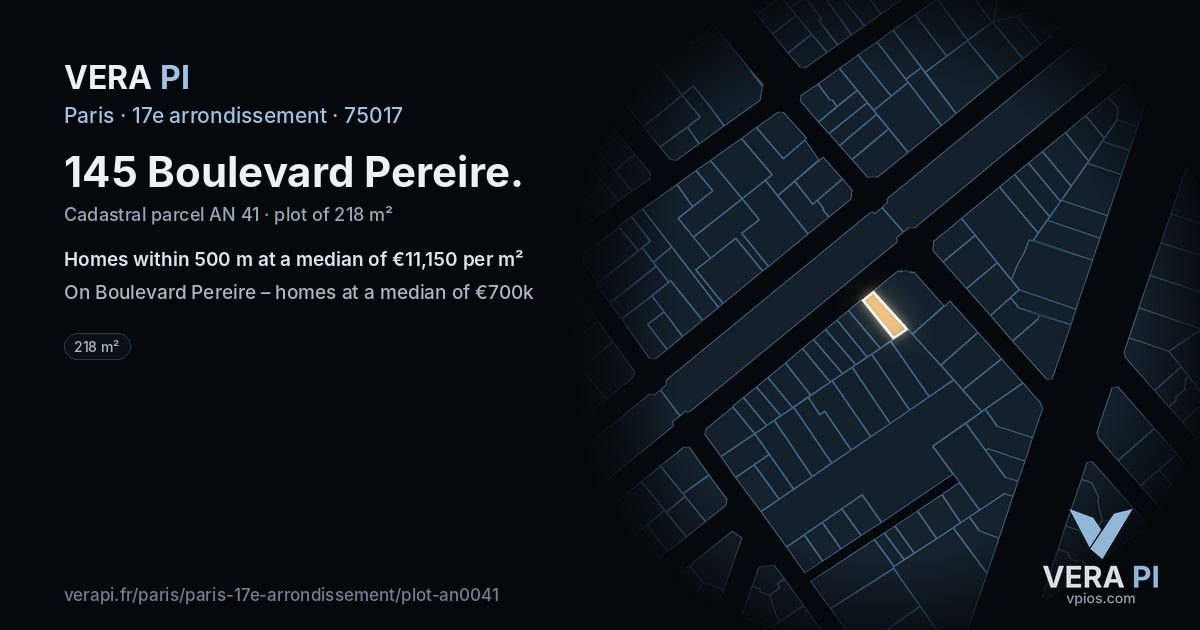 145 Boulevard Pereire, 17e arrondissement at night – the plot lit, the parcels around coloured by the prices near them