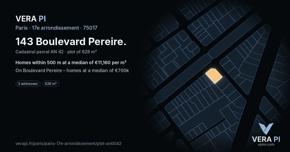 143 Boulevard Pereire, 17e arrondissement at night – the plot lit, the parcels around coloured by the prices near them