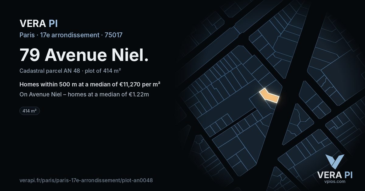 79 Avenue Niel, 17e arrondissement at night – the plot lit, the parcels around coloured by the prices near them
