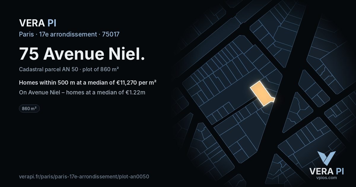 75 Avenue Niel, 17e arrondissement at night – the plot lit, the parcels around coloured by the prices near them