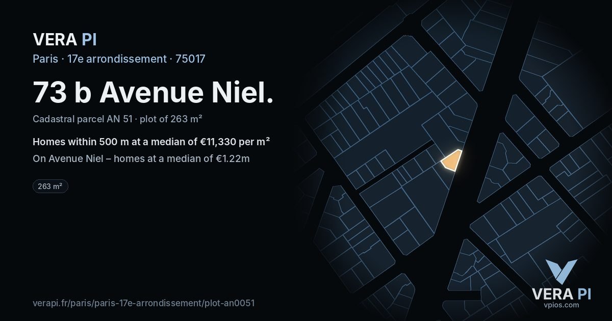 73 b Avenue Niel, 17e arrondissement at night – the plot lit, the parcels around coloured by the prices near them