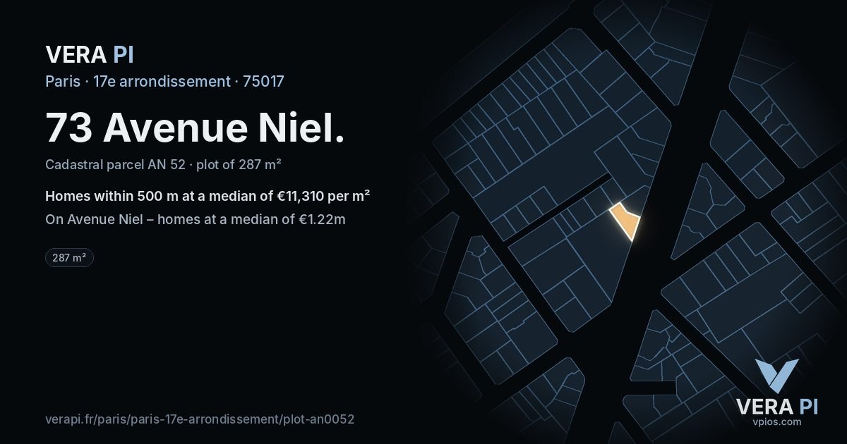 73 Avenue Niel, 17e arrondissement at night – the plot lit, the parcels around coloured by the prices near them