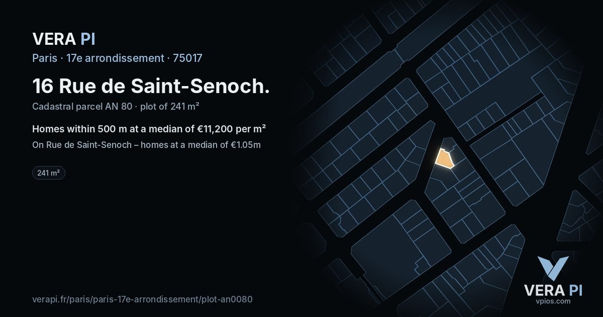 16 Rue de Saint-Senoch, 17e arrondissement at night – the plot lit, the parcels around coloured by the prices near them