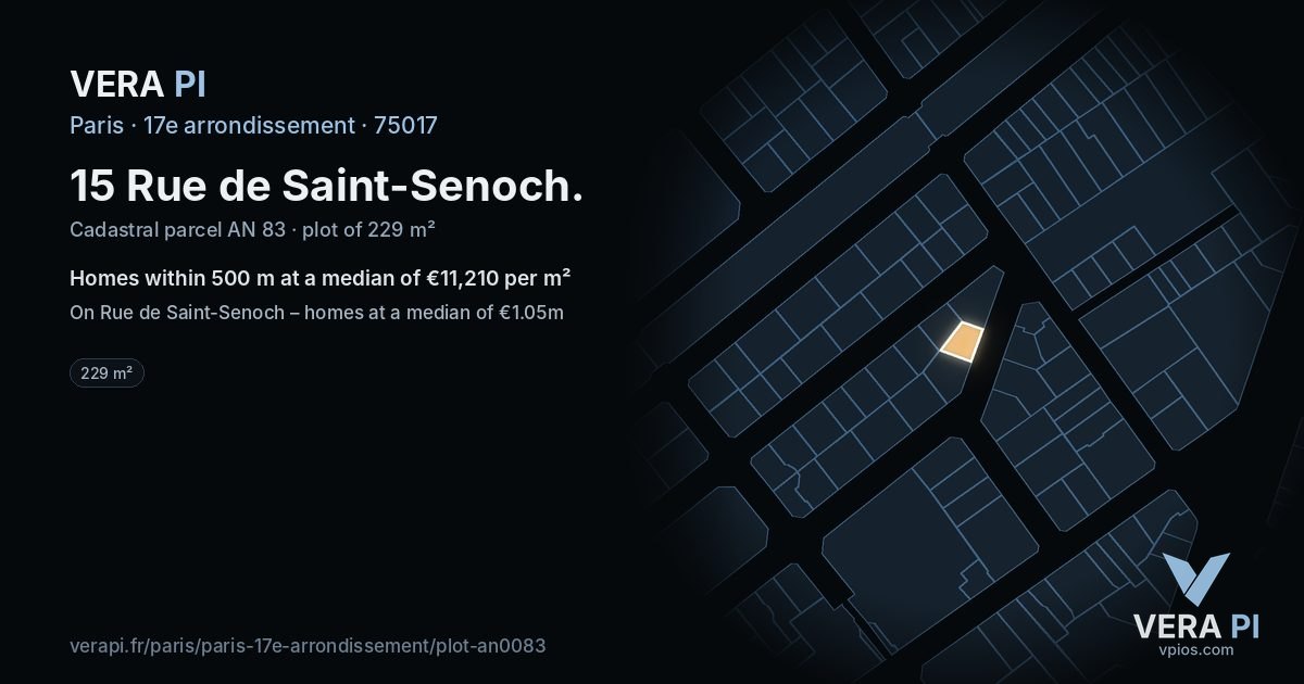 15 Rue de Saint-Senoch, 17e arrondissement at night – the plot lit, the parcels around coloured by the prices near them