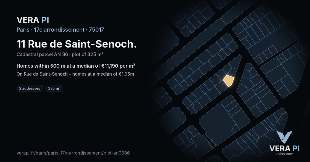 11 Rue de Saint-Senoch, 17e arrondissement at night – the plot lit, the parcels around coloured by the prices near them