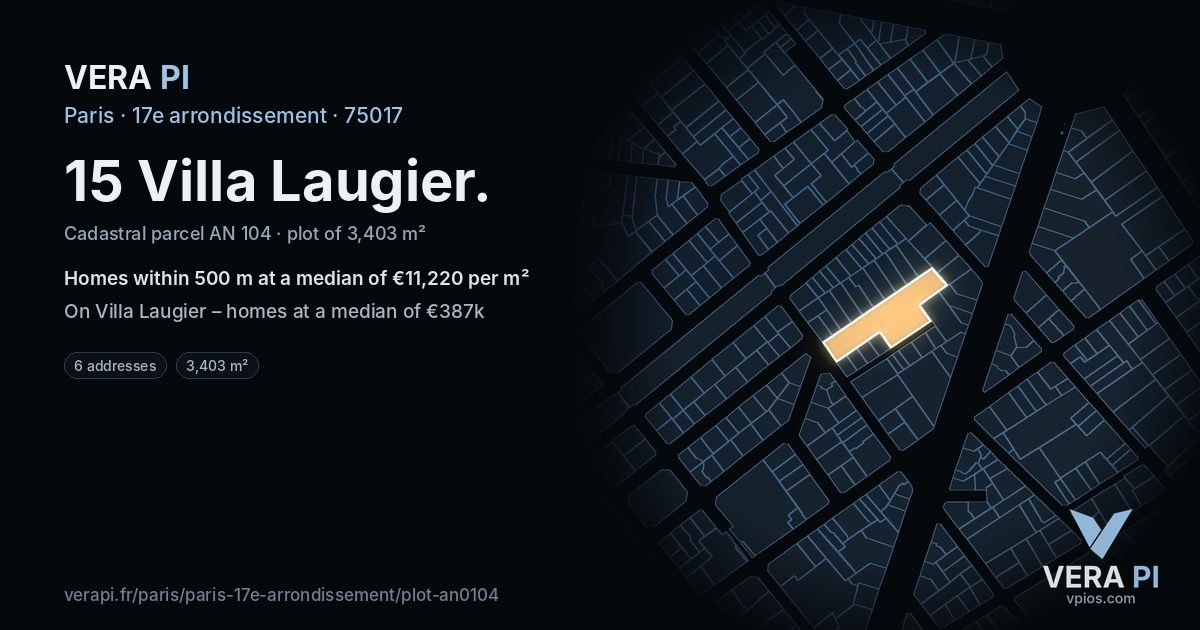15 Villa Laugier, 17e arrondissement at night – the plot lit, the parcels around coloured by the prices near them
