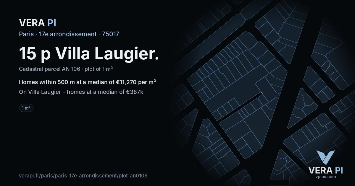 15 p Villa Laugier, 17e arrondissement at night – the plot lit, the parcels around coloured by the prices near them