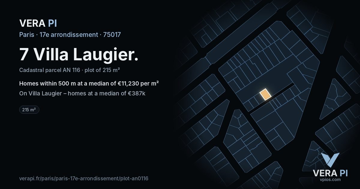7 Villa Laugier, 17e arrondissement at night – the plot lit, the parcels around coloured by the prices near them