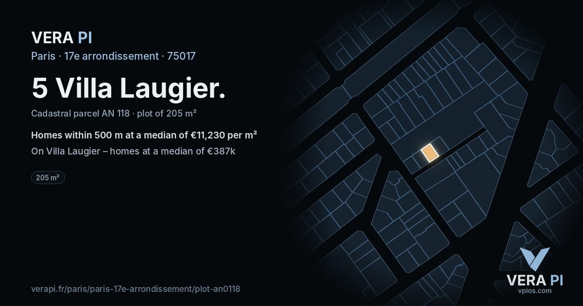 5 Villa Laugier, 17e arrondissement at night – the plot lit, the parcels around coloured by the prices near them