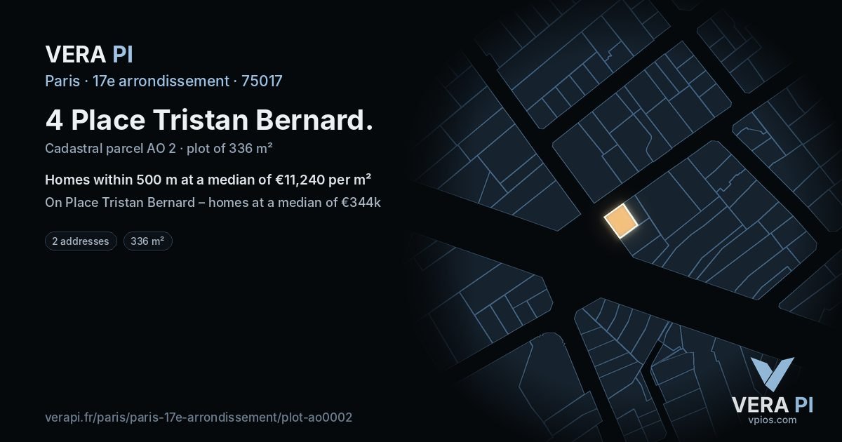 4 Place Tristan Bernard, 17e arrondissement at night – the plot lit, the parcels around coloured by the prices near them