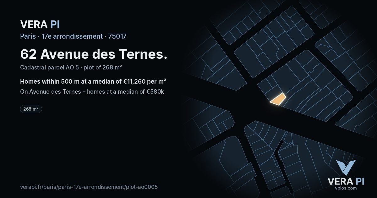 62 Avenue des Ternes, 17e arrondissement at night – the plot lit, the parcels around coloured by the prices near them