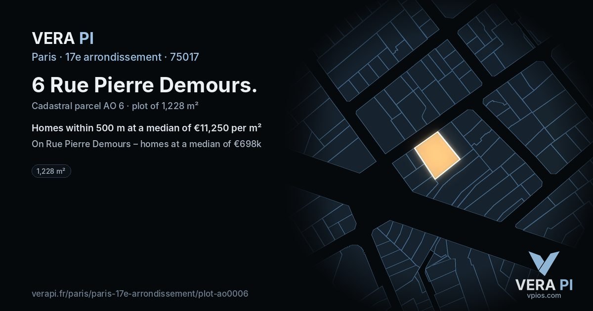 6 Rue Pierre Demours, 17e arrondissement at night – the plot lit, the parcels around coloured by the prices near them