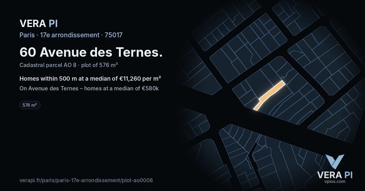 60 Avenue des Ternes, 17e arrondissement at night – the plot lit, the parcels around coloured by the prices near them