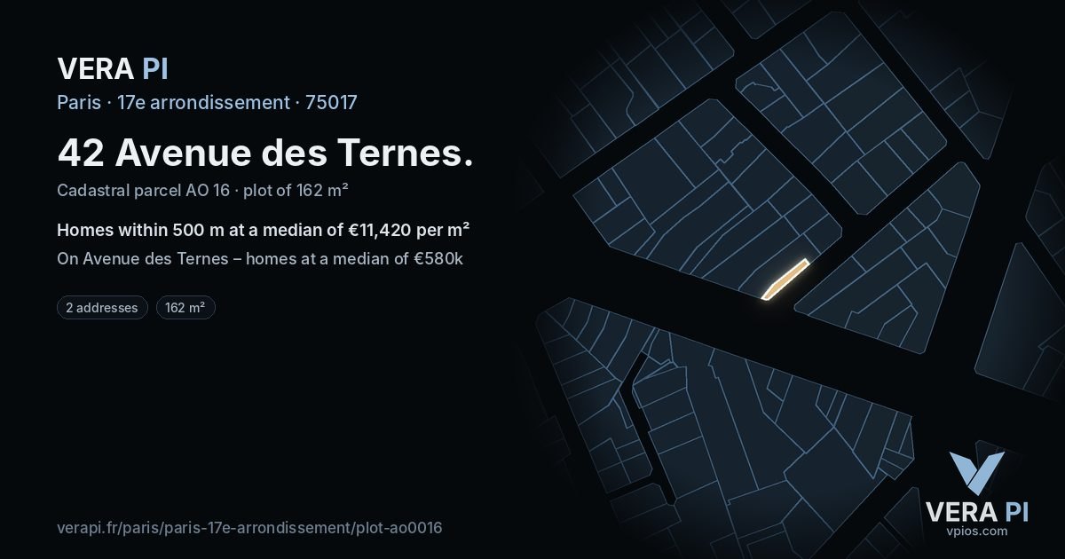 42 Avenue des Ternes, 17e arrondissement at night – the plot lit, the parcels around coloured by the prices near them