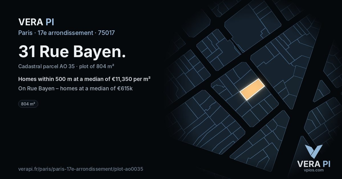 31 Rue Bayen, 17e arrondissement at night – the plot lit, the parcels around coloured by the prices near them
