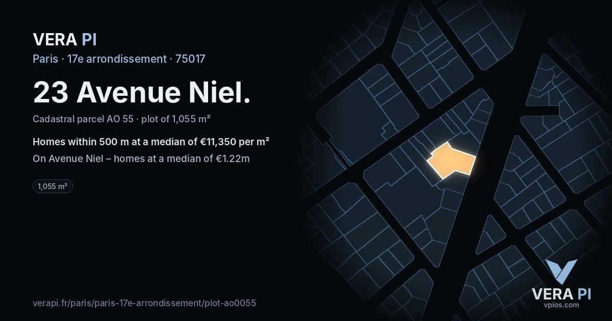 23 Avenue Niel, 17e arrondissement at night – the plot lit, the parcels around coloured by the prices near them