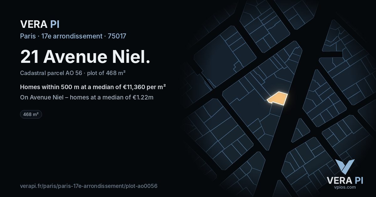 21 Avenue Niel, 17e arrondissement at night – the plot lit, the parcels around coloured by the prices near them
