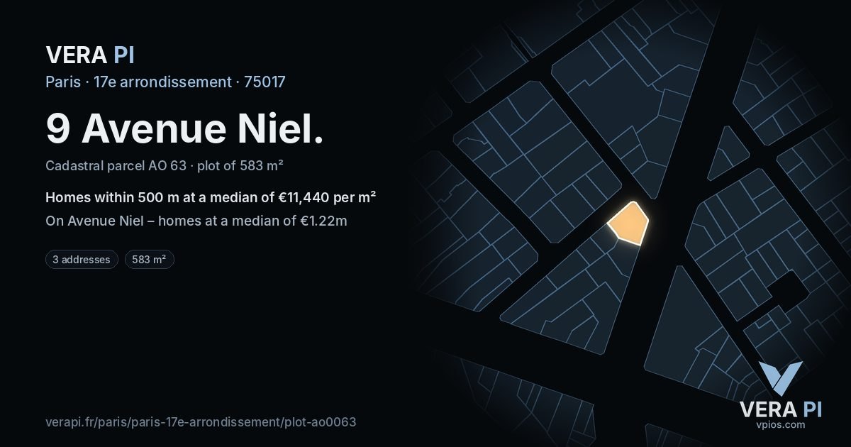 9 Avenue Niel, 17e arrondissement at night – the plot lit, the parcels around coloured by the prices near them