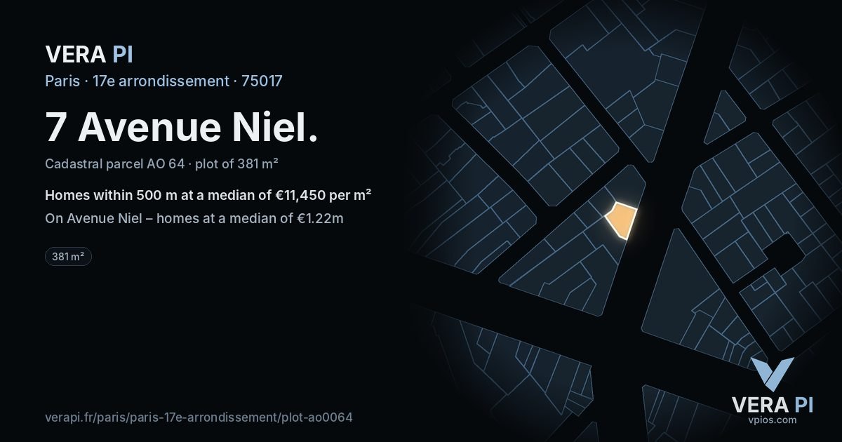 7 Avenue Niel, 17e arrondissement at night – the plot lit, the parcels around coloured by the prices near them