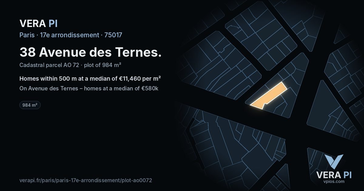 38 Avenue des Ternes, 17e arrondissement at night – the plot lit, the parcels around coloured by the prices near them