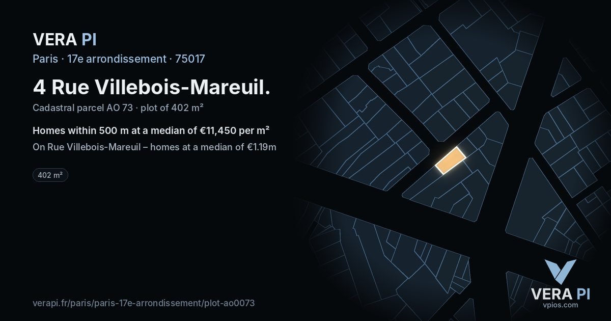 4 Rue Villebois-Mareuil, 17e arrondissement at night – the plot lit, the parcels around coloured by the prices near them