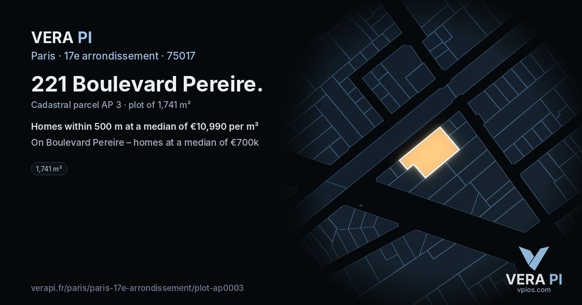 221 Boulevard Pereire, 17e arrondissement at night – the plot lit, the parcels around coloured by the prices near them