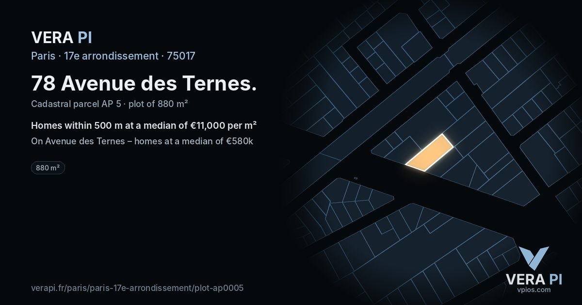 78 Avenue des Ternes, 17e arrondissement at night – the plot lit, the parcels around coloured by the prices near them