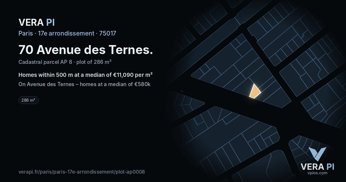 70 Avenue des Ternes, 17e arrondissement at night – the plot lit, the parcels around coloured by the prices near them