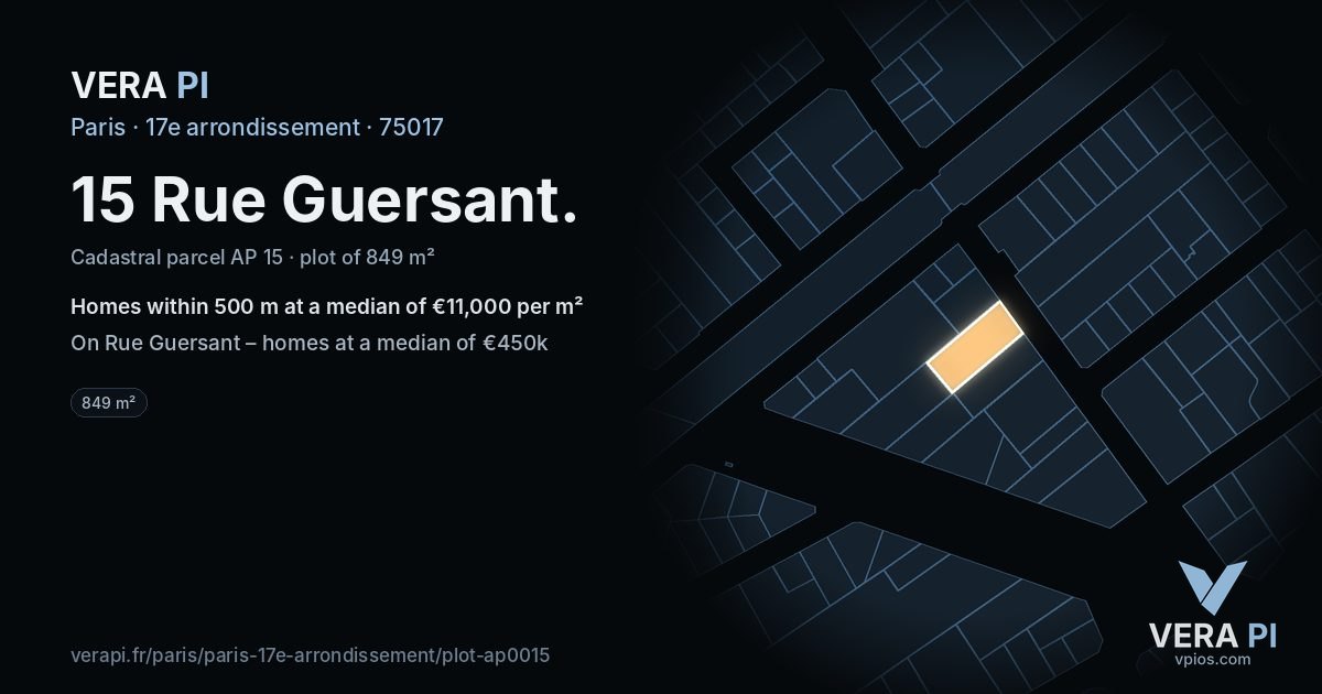 15 Rue Guersant, 17e arrondissement at night – the plot lit, the parcels around coloured by the prices near them