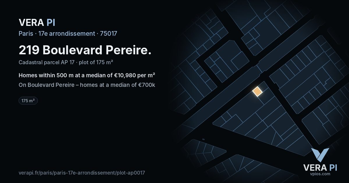 219 Boulevard Pereire, 17e arrondissement at night – the plot lit, the parcels around coloured by the prices near them