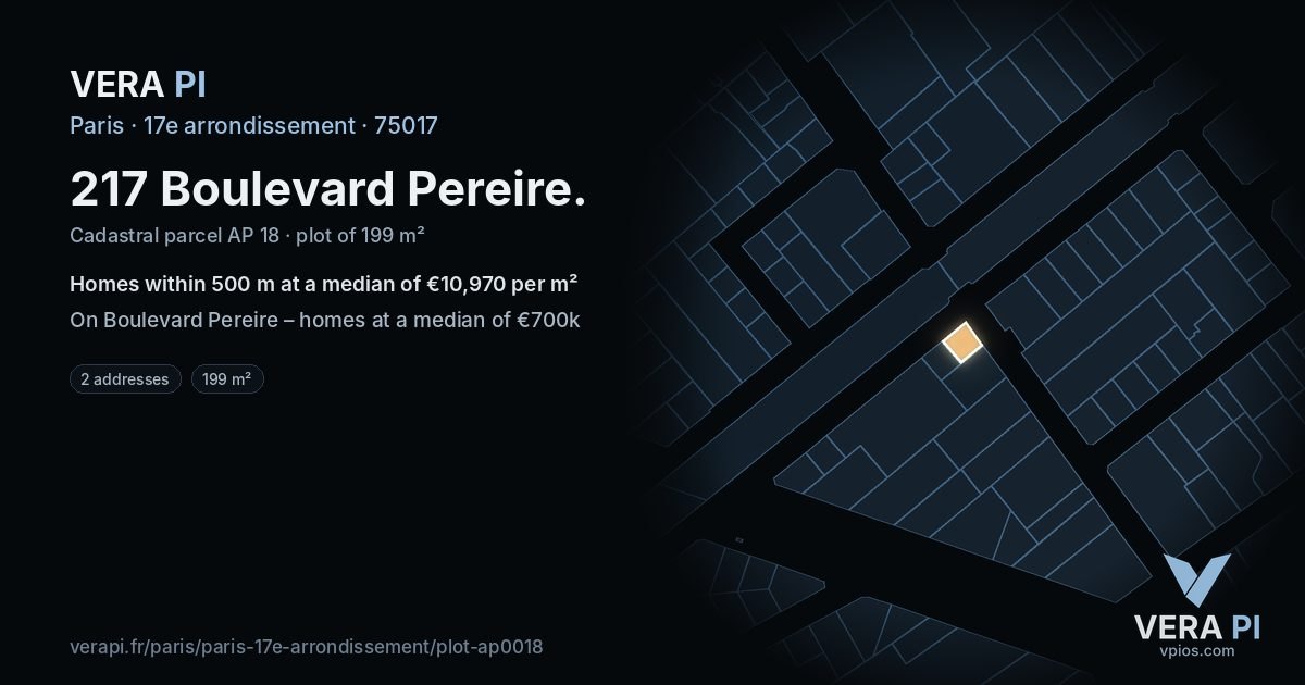 217 Boulevard Pereire, 17e arrondissement at night – the plot lit, the parcels around coloured by the prices near them