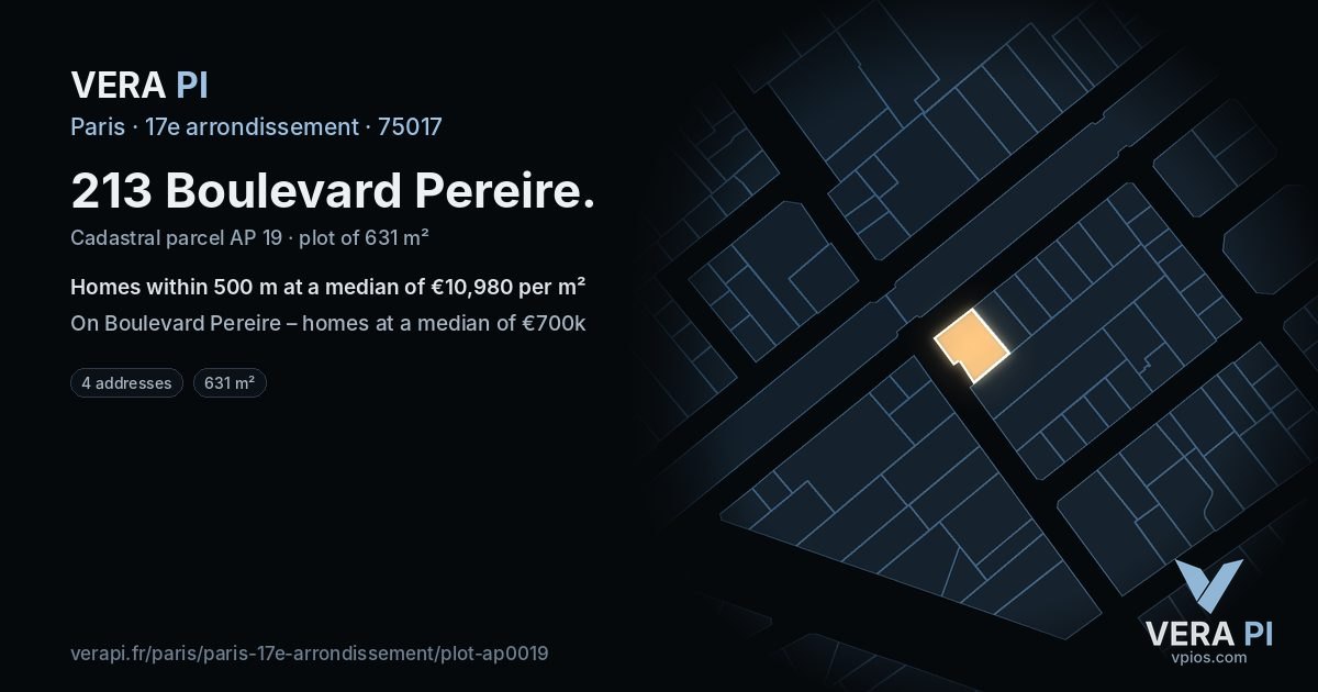 213 Boulevard Pereire, 17e arrondissement at night – the plot lit, the parcels around coloured by the prices near them