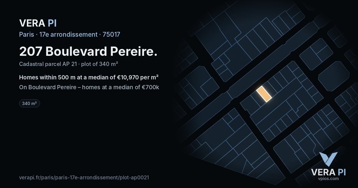 207 Boulevard Pereire, 17e arrondissement at night – the plot lit, the parcels around coloured by the prices near them