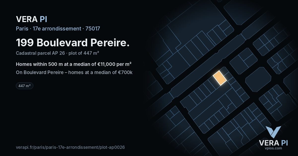 199 Boulevard Pereire, 17e arrondissement at night – the plot lit, the parcels around coloured by the prices near them