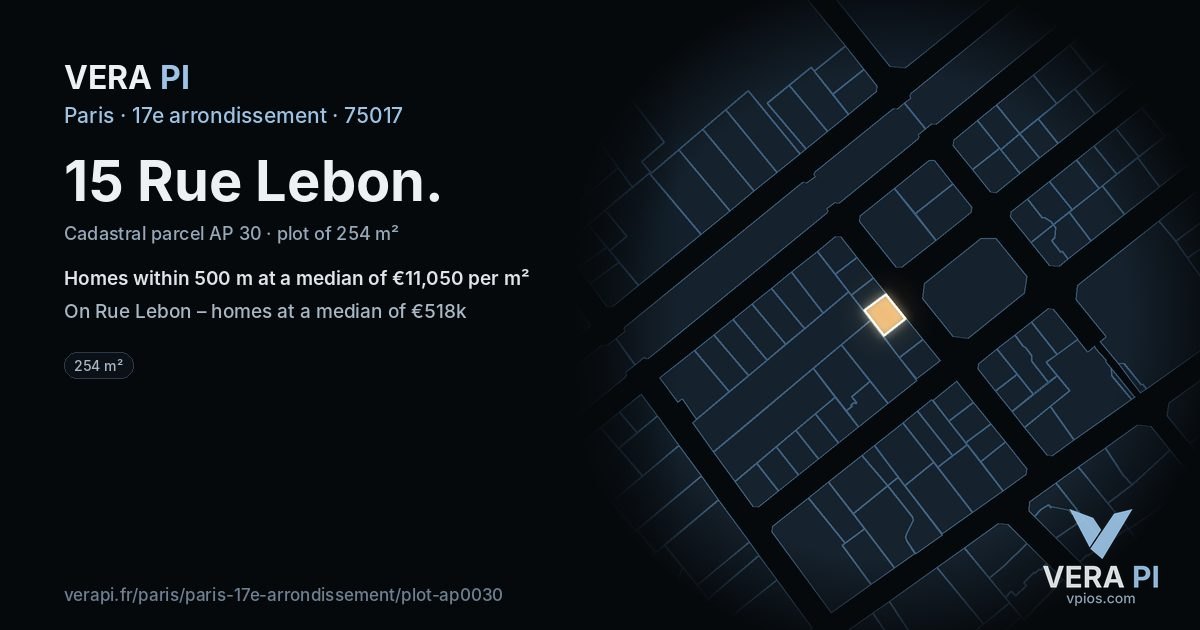 15 Rue Lebon, 17e arrondissement at night – the plot lit, the parcels around coloured by the prices near them