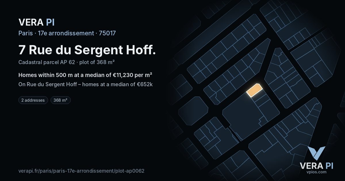 7 Rue du Sergent Hoff, 17e arrondissement at night – the plot lit, the parcels around coloured by the prices near them