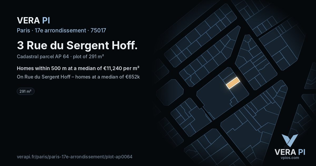 3 Rue du Sergent Hoff, 17e arrondissement at night – the plot lit, the parcels around coloured by the prices near them