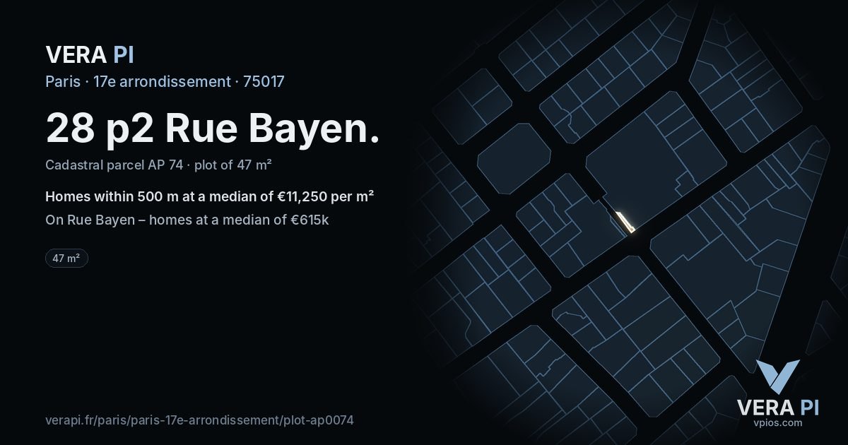 28 p2 Rue Bayen, 17e arrondissement at night – the plot lit, the parcels around coloured by the prices near them