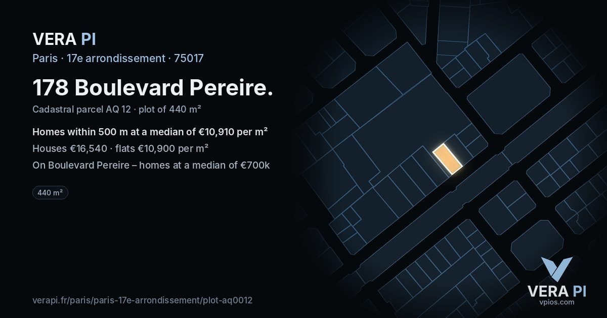 178 Boulevard Pereire, 17e arrondissement at night – the plot lit, the parcels around coloured by the prices near them