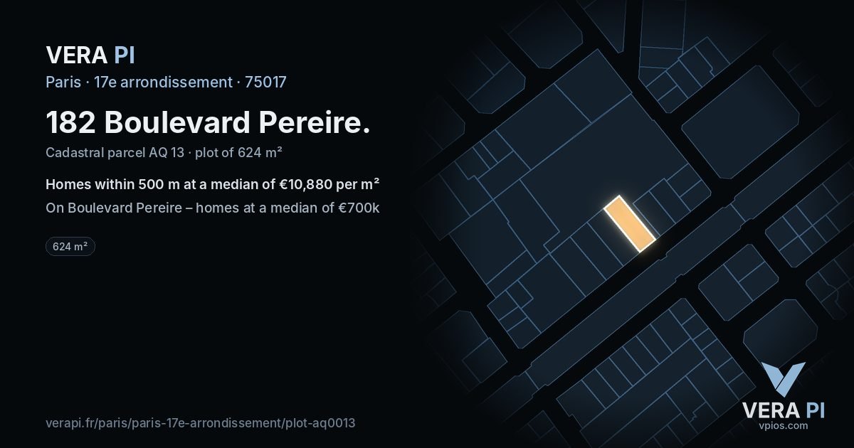 182 Boulevard Pereire, 17e arrondissement at night – the plot lit, the parcels around coloured by the prices near them