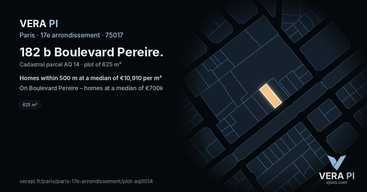 182 b Boulevard Pereire, 17e arrondissement at night – the plot lit, the parcels around coloured by the prices near them