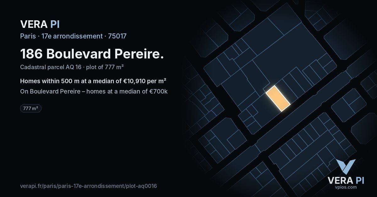 186 Boulevard Pereire, 17e arrondissement at night – the plot lit, the parcels around coloured by the prices near them