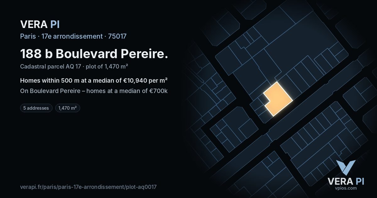 188 b Boulevard Pereire, 17e arrondissement at night – the plot lit, the parcels around coloured by the prices near them