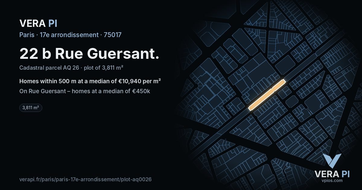 22 b Rue Guersant, 17e arrondissement at night – the plot lit, the parcels around coloured by the prices near them