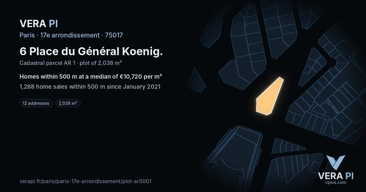6 Place du Général Koenig, 17e arrondissement at night – the plot lit, the parcels around coloured by the prices near them