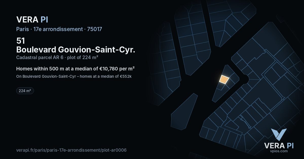 51 Boulevard Gouvion-Saint-Cyr, 17e arrondissement at night – the plot lit, the parcels around coloured by the prices near them